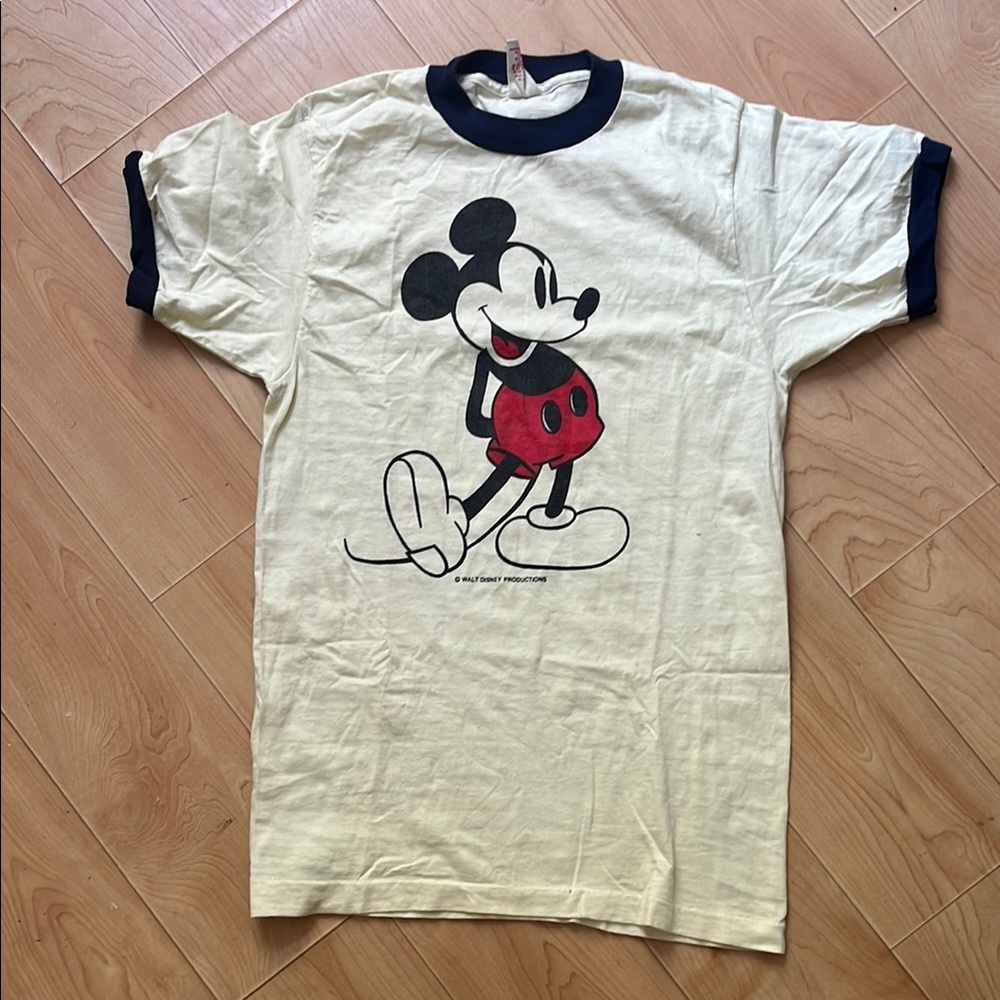 1970’s  Disney Mickey Mouse  T-Shirt - Cream and Navy made in USA